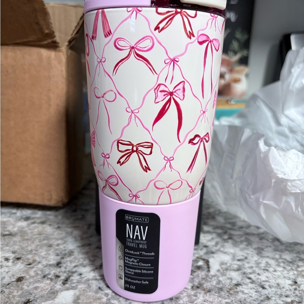 Pink Travel Mug with Bow Design